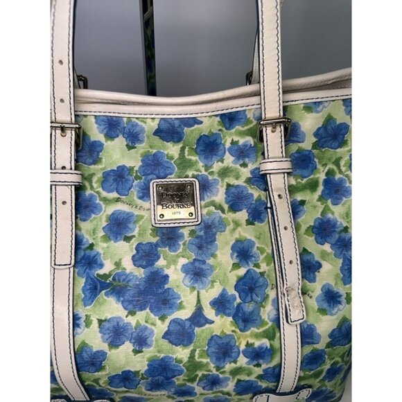 Dooney & Bourke Blue White Floral Tote Bag Canvas Red Lined - Picture 5 of 12